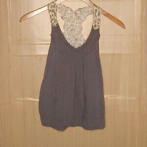 Eyelash Grey Tank With Floral Lace Straps Medium
